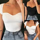 Футболка женская с V-образным вырезом, модный пикантный однотонный облегающий топ в стиле пэчворк, с коротким рукавом, эстетический Топ в стиле Харадзюку