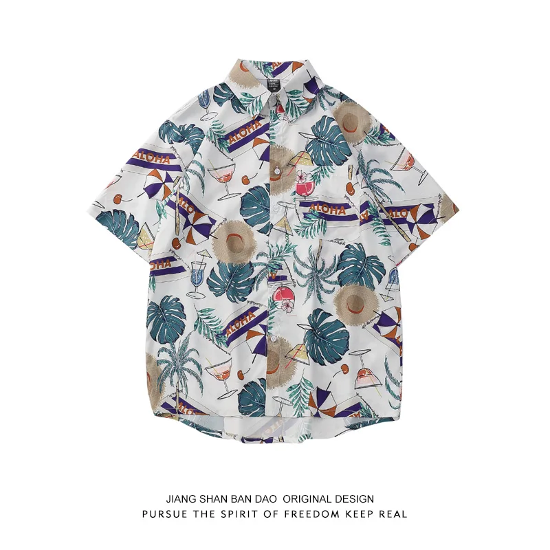 

Peninsula style full print short sleeve flowered hawaiian shirt couple loose hip hop trendy men's shirt streetwear 2021