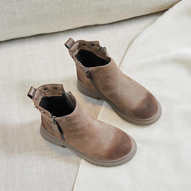 Детские зимние плюшевые ботинки 2019 ботильоны из натуральной кожи для маленьких