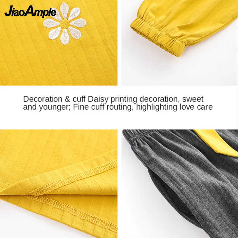 Pajamas Women Spring/Fall Cotton O-Neck Flower Long-Sleeved Trousers Pijamas Two Piece Suit 2022 New Cute Sexy Sleepwear