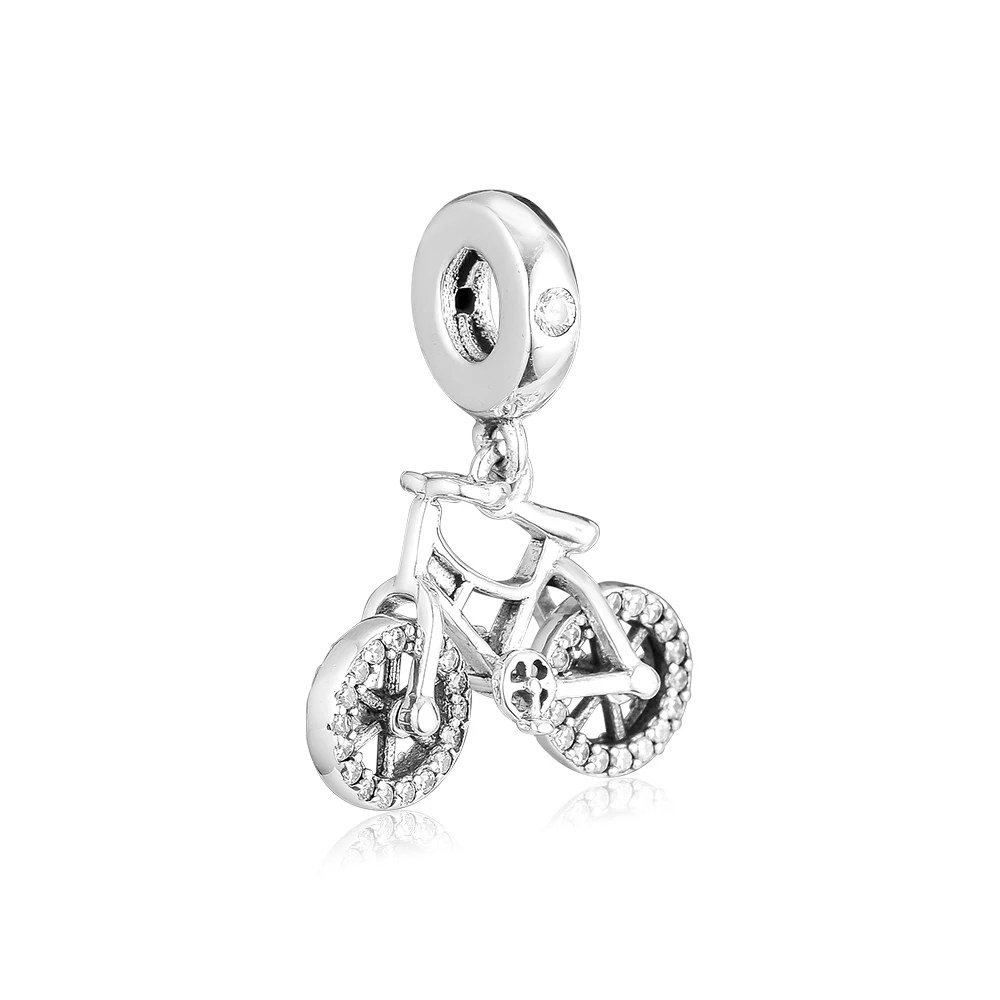 

Fits Pandora Charms Bracelet DIY 925 Sterling Silver Brilliant Bicycle Dangle Crystal Beads Pendant Women Jewelry Making Kralen