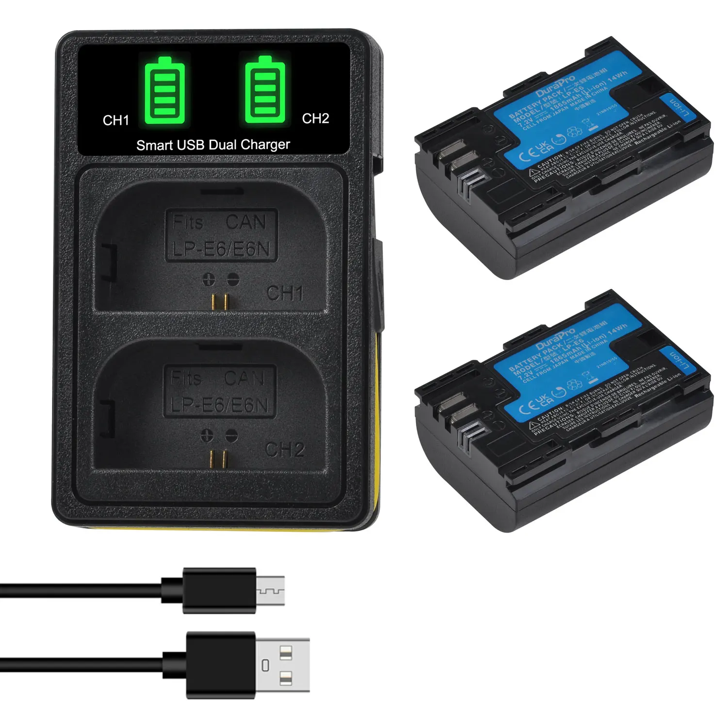 

DuraPro LP-E6 LP-E6N Battery+LED USB Dual Charger with Type C Port For Canon 5DS R 5D Mark II 5D Mark III 6D 7D 60D 60Da 70D 80D