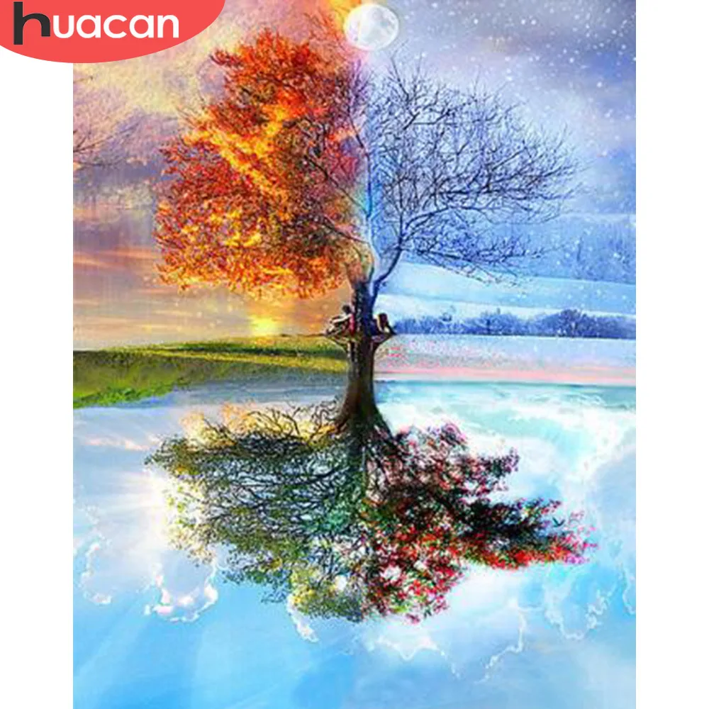 

HUACAN DIY Oil Painting Tree Scenery Pictures By Numbers Four Seasons Landscape Kits Drawing Canvas HandPainted Home Decoration