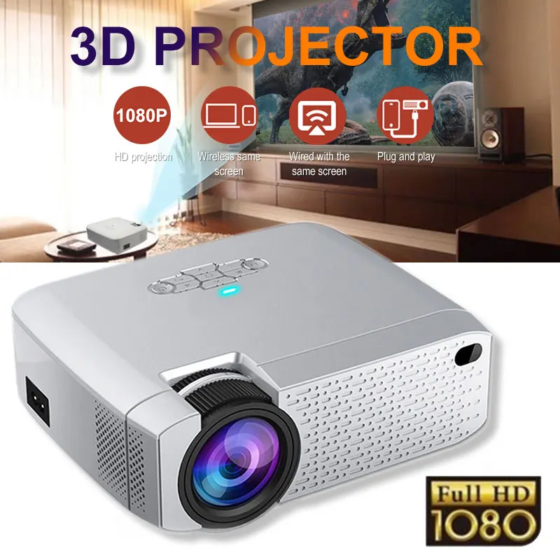 Светодиодный мини-проектор D40W, видеопроектор для домашнего кинотеатра. 1600 люмен, поддержка HD