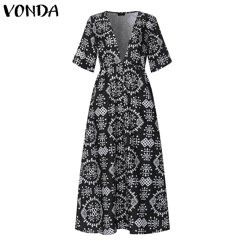 VONDA женское леопардовое платье Новое Осеннее сексуальное длинное вечернее платье с v-образным вырезом и высокой талией винтажное Повседневное платье размера плюс Vestidos