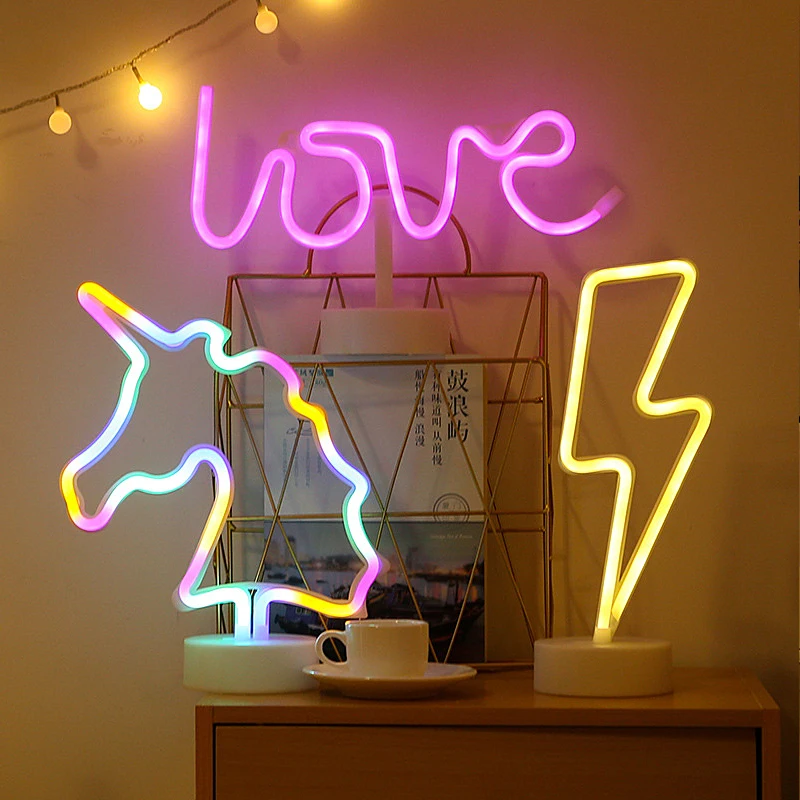 

Rainbow LED Neon Signs Light 12V Flamingo Unicorn Wedding Bar Shop Window Room Home Decor Bulb For Christmas Gift Table Lamp