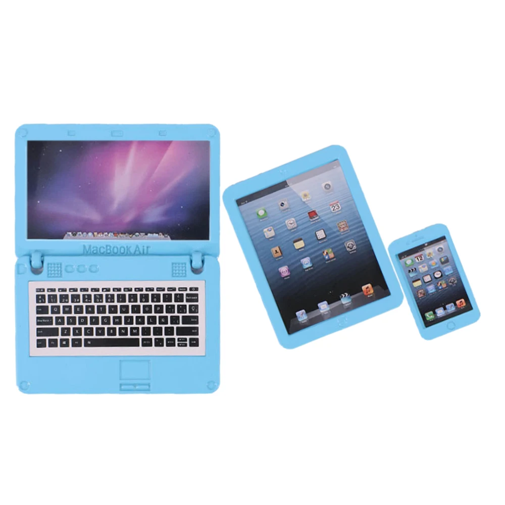 Набор аксессуаров для кукол 3 штуки = Металлический компьютер + телефон + ноутбук для куклы 18 дюймового размера американского производства и для кукол рождения поколения девочек.