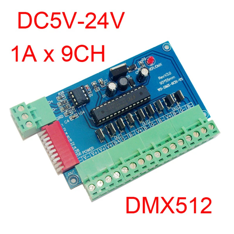

DMX-9CH-BAN Easy 9 Channel RGB Controller 3 Groups RGB 9CH DMX512 Decoder DC5-24V Constant Voltage Controller Dimmer For LED lam