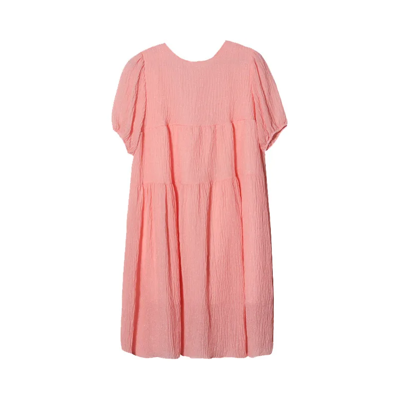 

2021 Summer Women's Plus Size Maternity Dress Round Neck Short Sleeve Loose Pleated Pregnant Dress Maternity Clothes