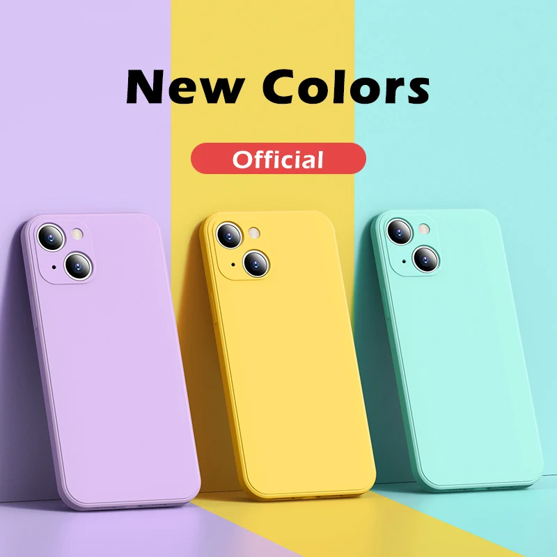 100wd Square Liquid Silicone Case For iPhone 13 12 11 Pro Max Mini XS X XR 7 8 Plus SE 2020 Full Lens Protection Cover