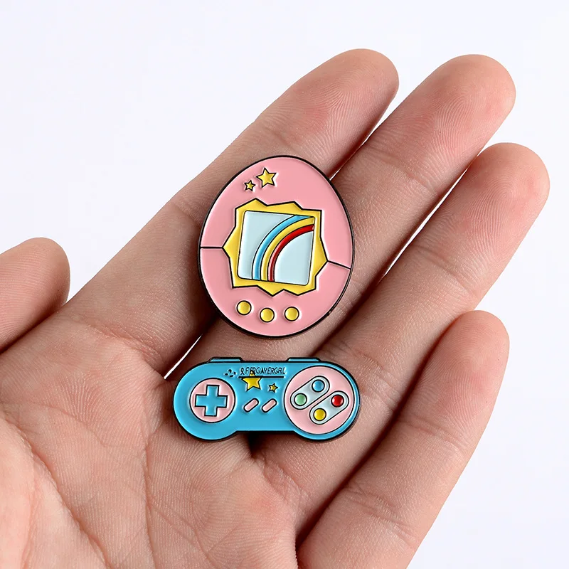 FIMAODZ Cartoon Game Console Brooch Creative Pink Cute Gamepad TV Makeup Mirror Enamel Pins Jewelry For Men Girls Party Gift | Украшения и