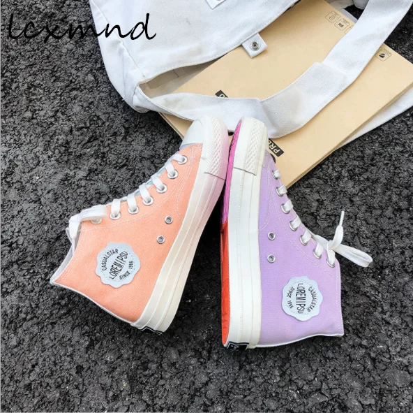 Женская обувь Новинка 2019 года парусиновая на высоком и низком каблуке со