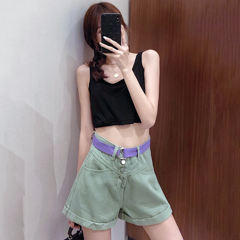 

New Denim Shorts for Women Summer Denim Shorts Rainbow Denim Shorts Loose Single-breasted Denim Hot Pants Casual A-line Shorts