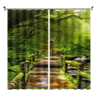 pictures of woods series elk and wooden bridge high precision blackout curtains suitable for bedrooms and balconies