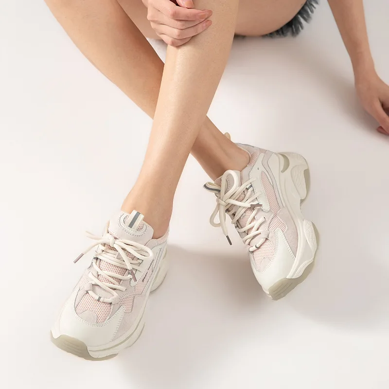 Женские кроссовки на толстой подошве Fujin модные из натуральной кожи платформе