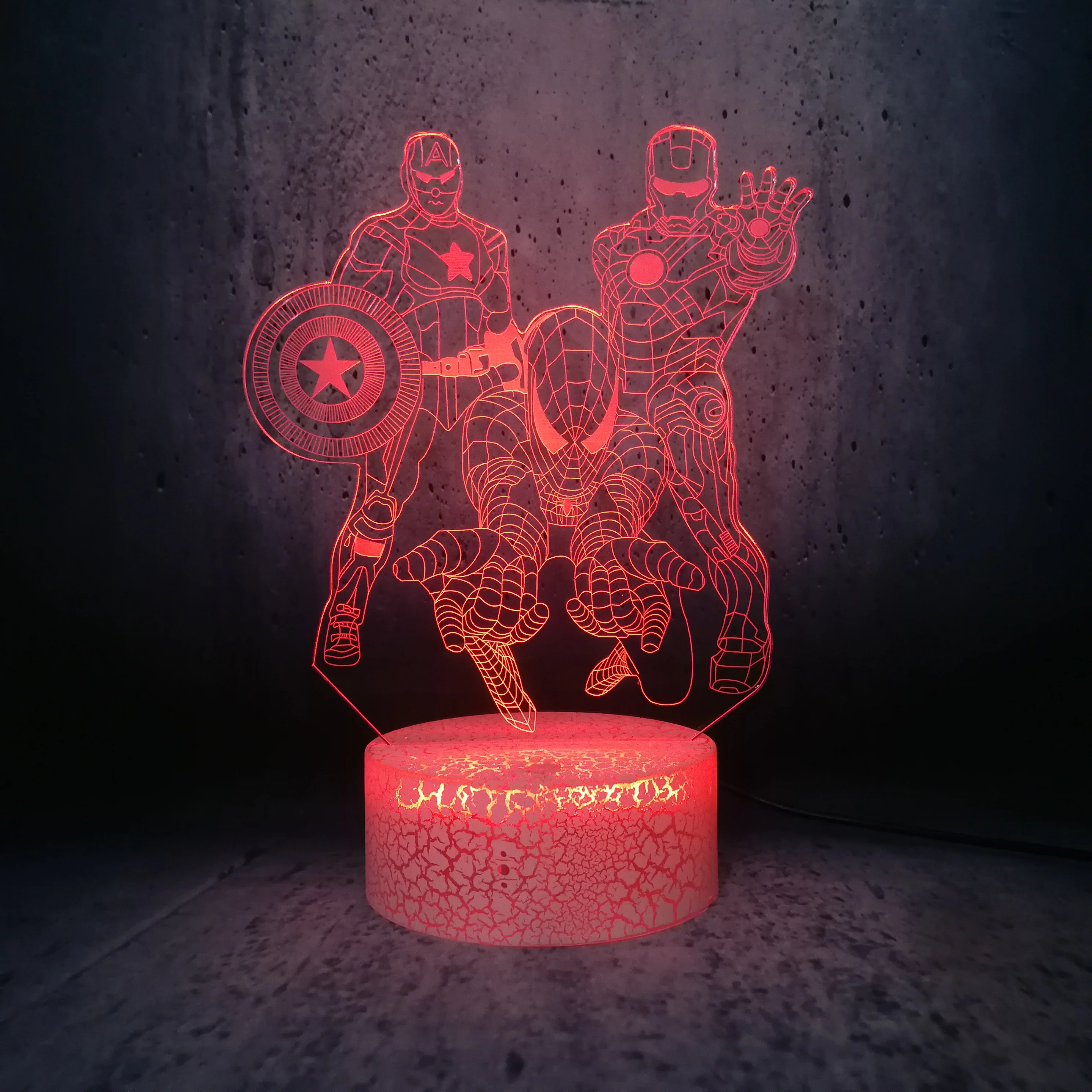 3D светодиодный ночной Светильник Железный человек Капитан Америка и
