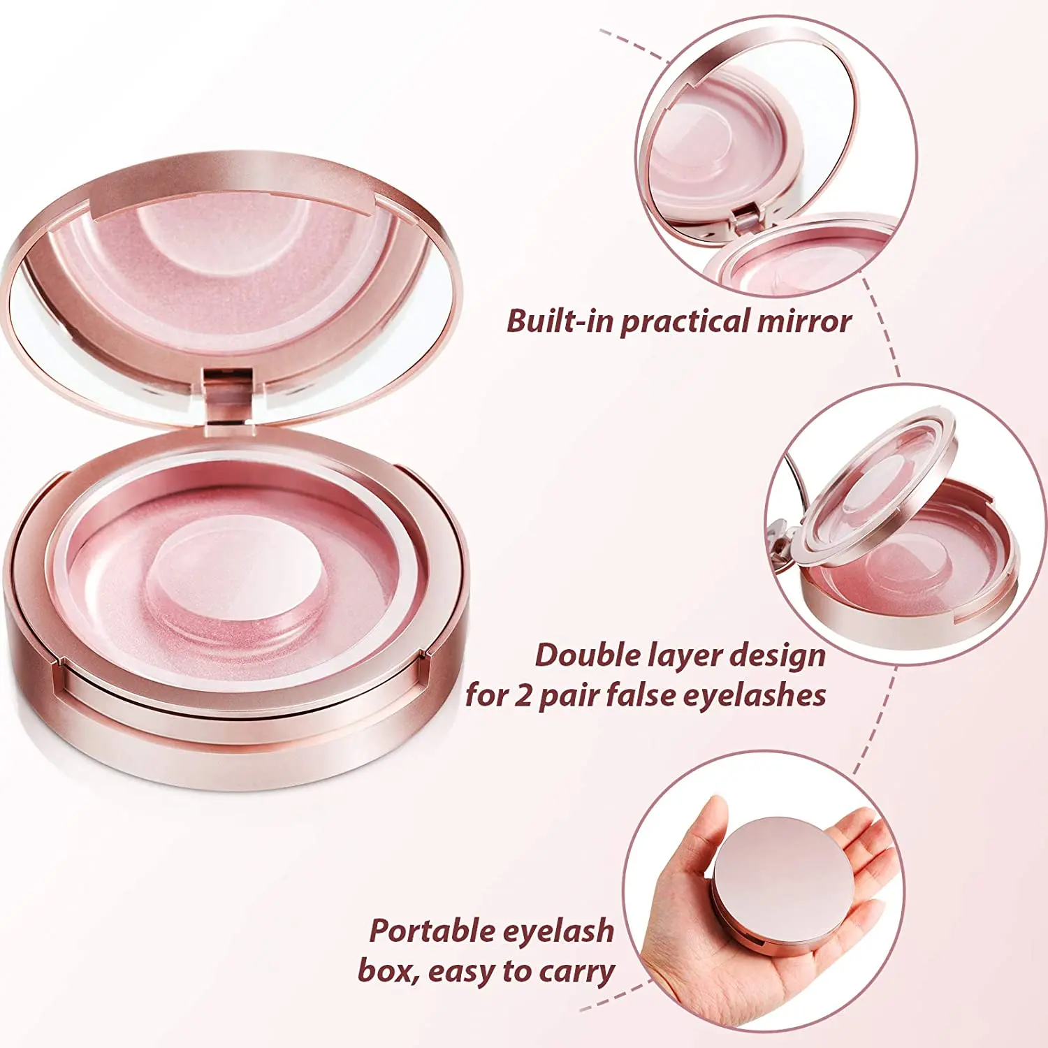 Double Layer Eyelash Packaging Circle Box With Mirror Tray Eyelashes Storage Organizer Empty Lash Case Holder For Women Makeup images - 6