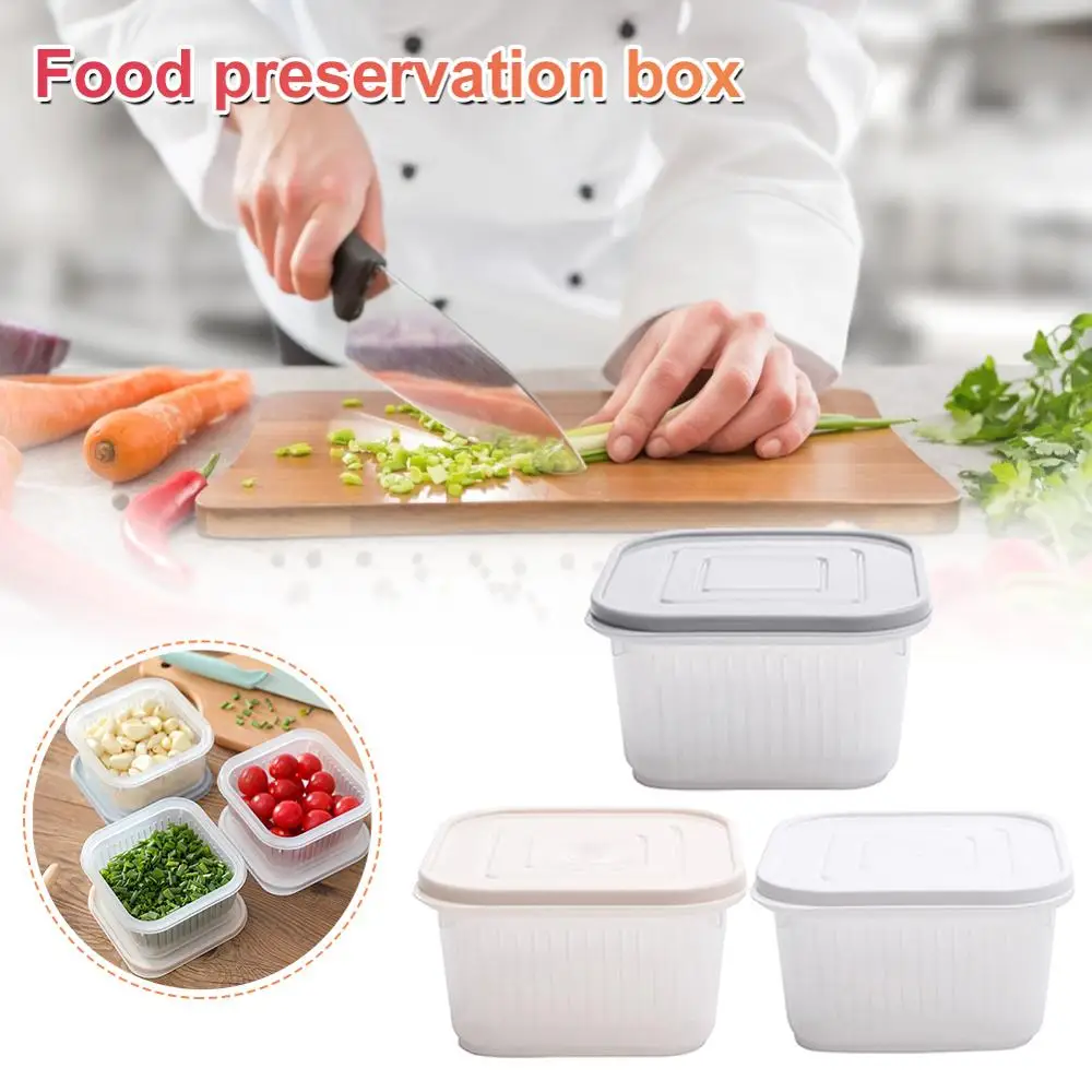 

Double Layer Square Drain Sealed Ginger Garlic Onion Food Container Refrigerator Storage Kitchen Organizer Fridge Storage Box