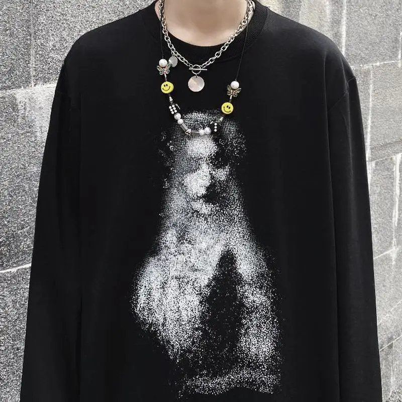 

Sportswear Men's And Women's Fashion Street Fashion Dark Fuzzy Portrait Printing Round Neck Men's And Women's Gothic