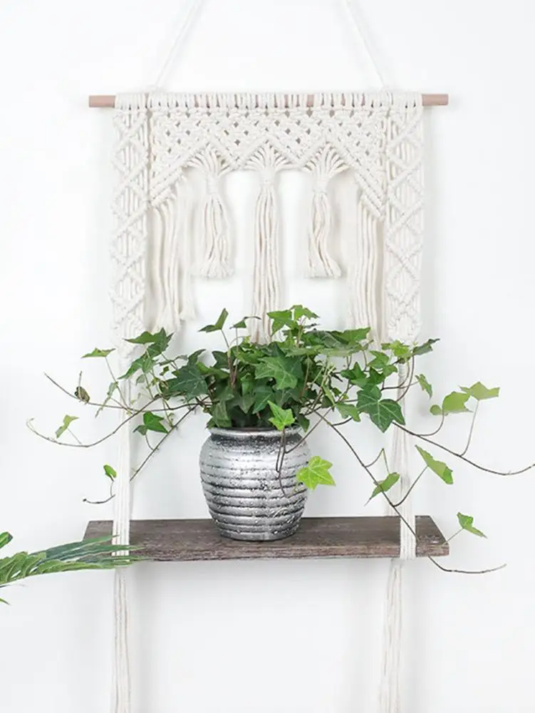 Деревянная вешалка для растений в стиле бохо тканая полка Настенная подвесная