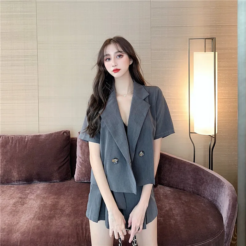 

2021 new net red loose coat, versatile thin suit + High Waist Wide Leg Pants skirt two piece