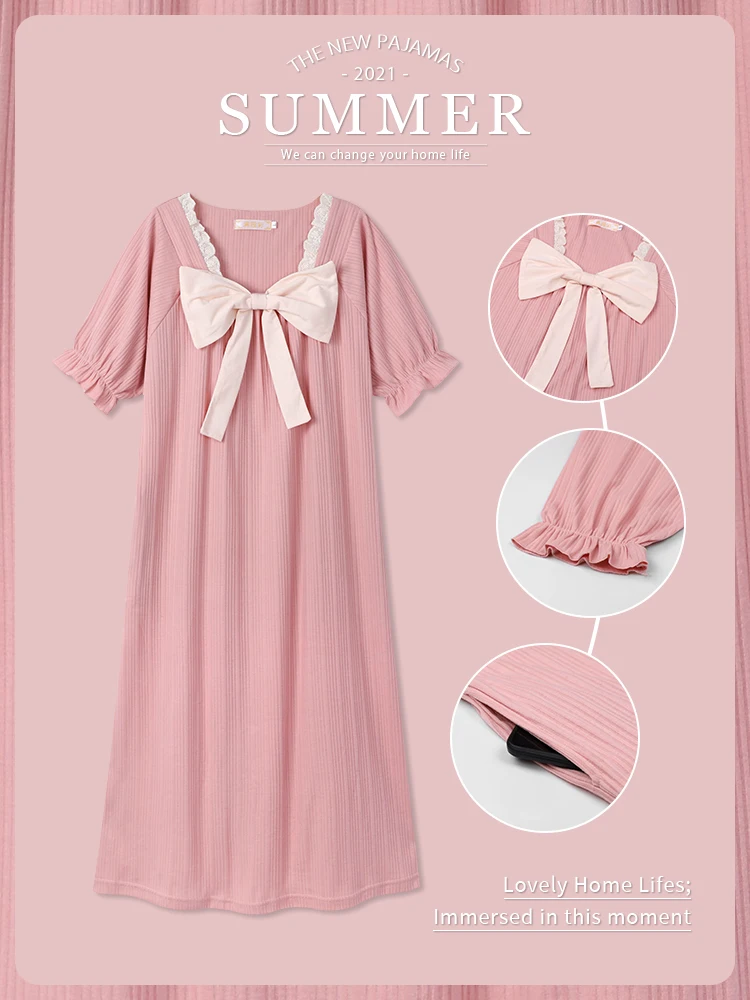 

Women's Pajamas Pajama Nightgown Female Summer Thin Cotton S With Padding spring/summer Day Princess Dress With Short Sleeves