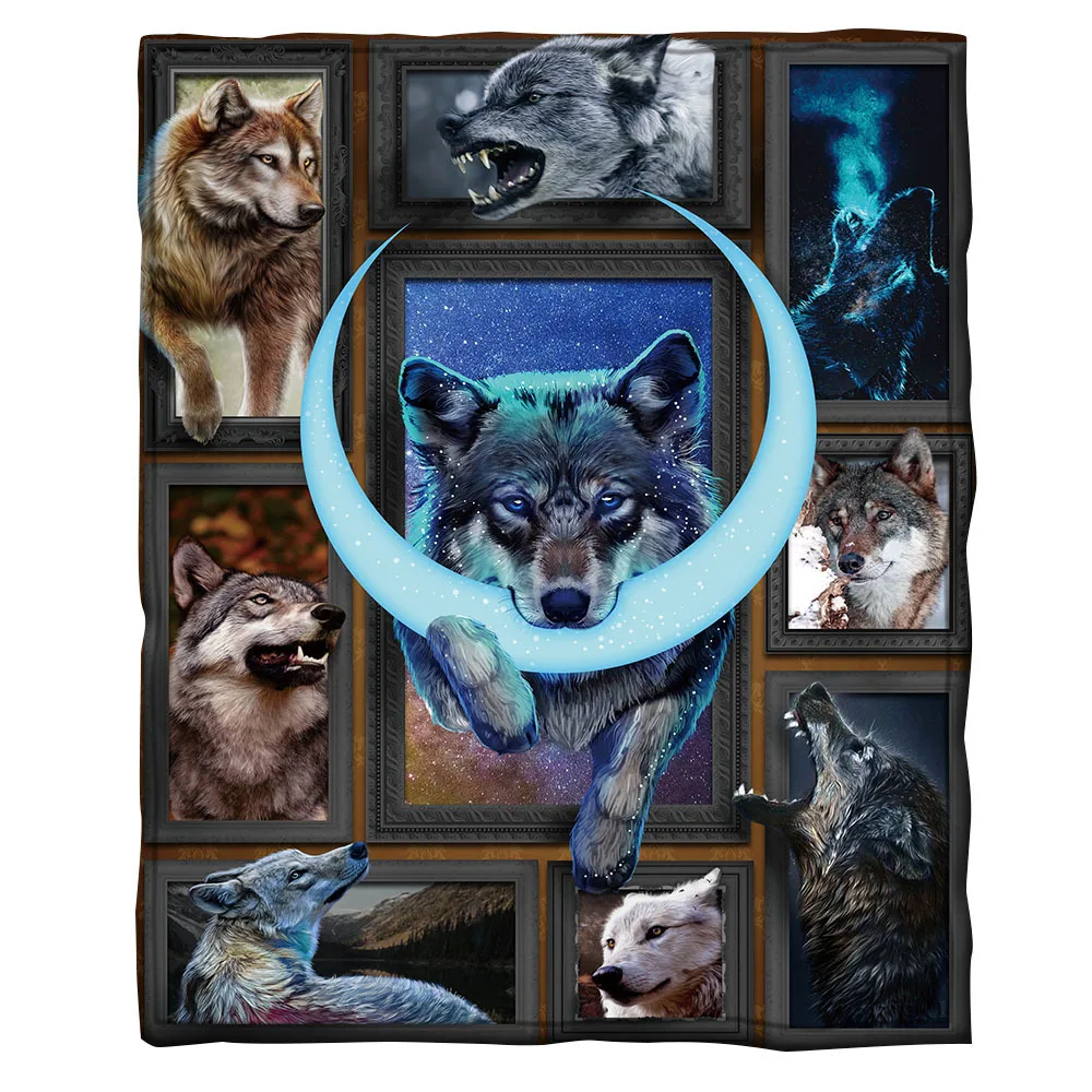 

Зимнее одеяло для кровати с принтом волка, теплое и мягкое Клетчатое одеяло для сна на диване, одеяло для кроватей, клетка, фланель для Рожде...