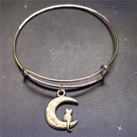 moon and cat bangle silver color moon bangle luck charm bangle moon jewelry cute cat bracelet cartoon bracelet