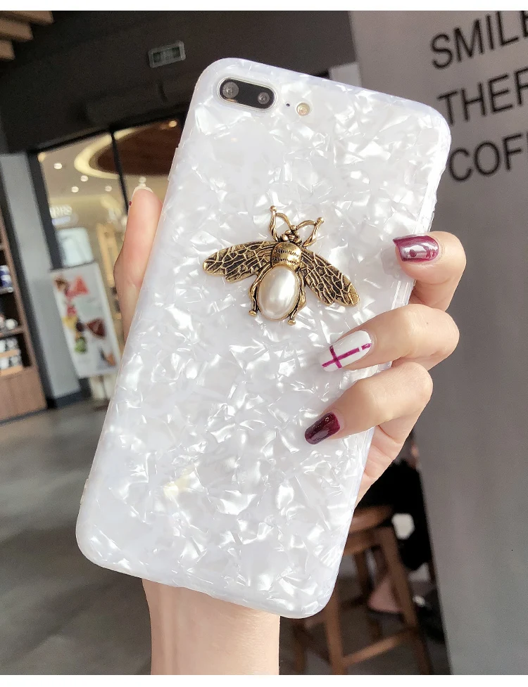 Модный металлический чехол для телефона с рисунком пчелы для iPhone 6, 6s, 7, 8 Plus, X, XR, XS Max, роскошный красивый мягкий силиконовый чехол
