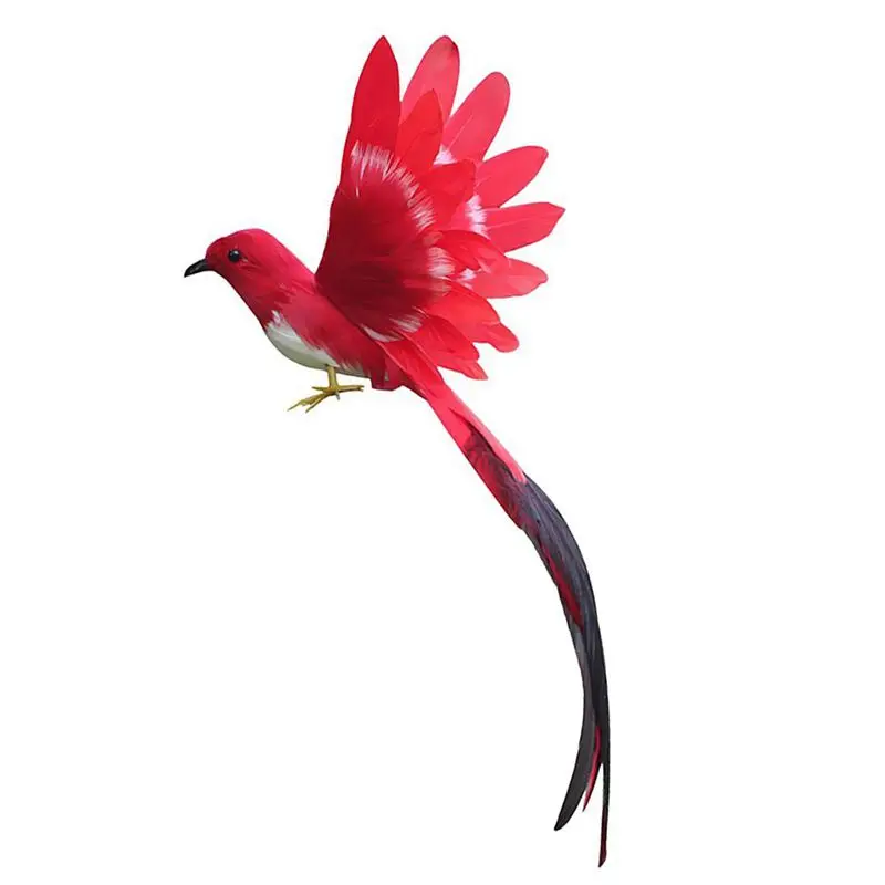 

Artificial Bird Feathers Plastic Figurine Landscape Ornament Garden Decor Christmas DIY Halloween - #3(Red tail), 28 * 5 * 3cm