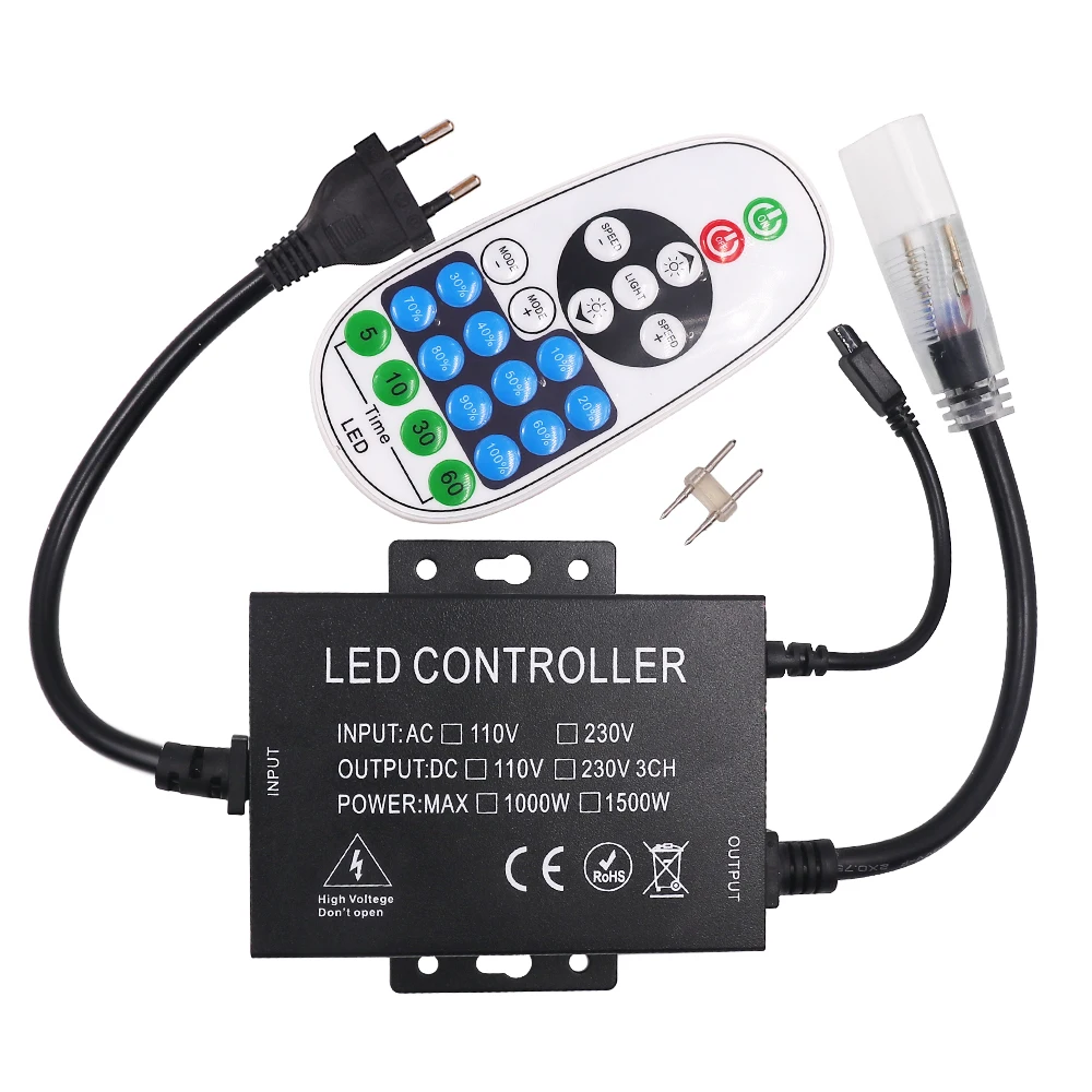 AC 110V 220V LED Neon Strip Light Dimmer 1500W 23Keys IR Remote Control for Single Color Neon Strip Rope EU US AU UK Plug