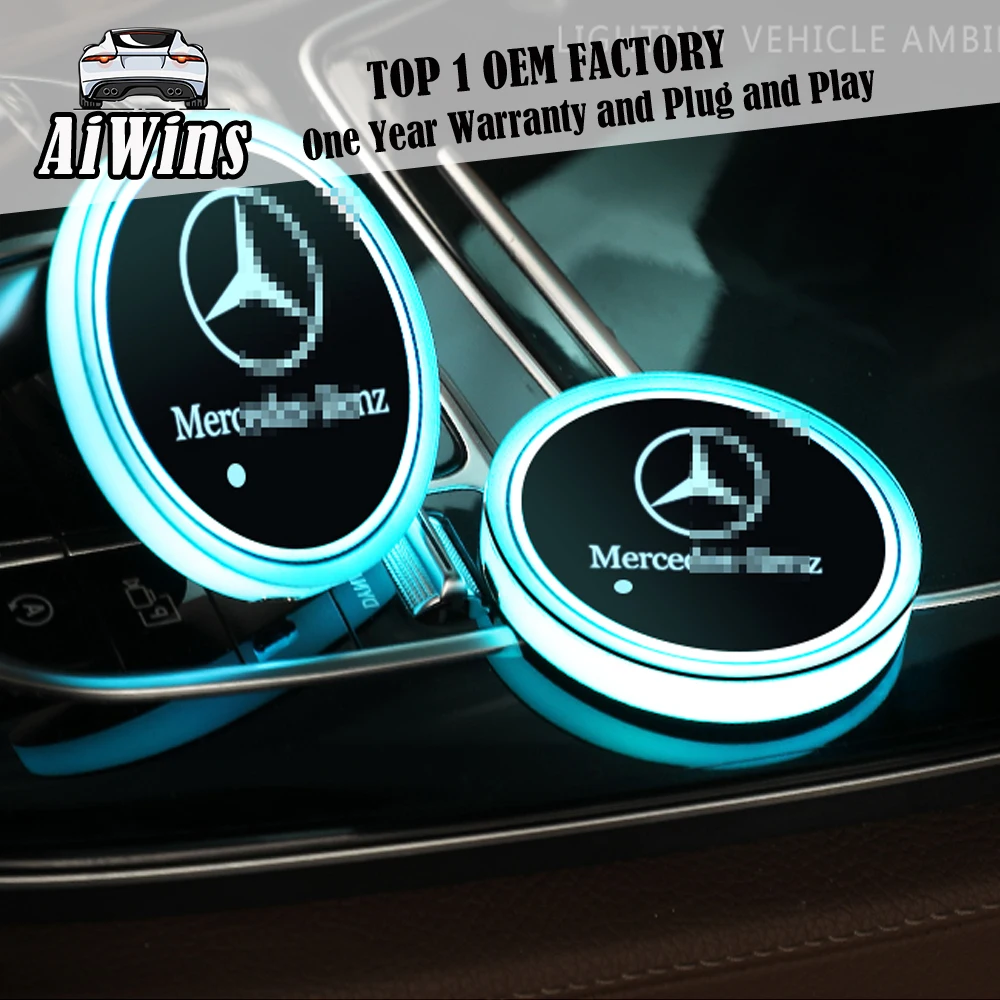 Aiwins автомобильный светящийся коврик для посуды для Mercedes-Benz Полная серия автомобильный светящийся Логотип Аксессуары Atmospherelight