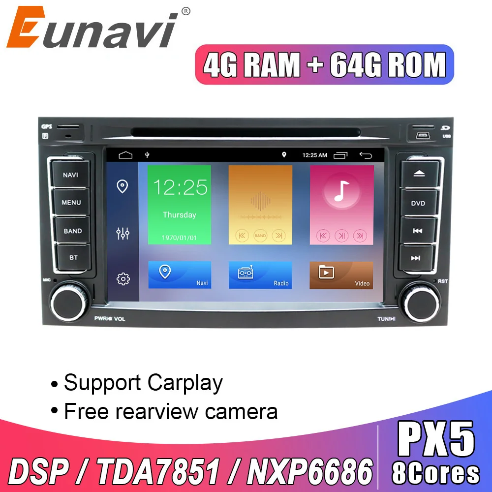 Eunavi DSP 2 Din Android 10 автомобильный dvd плеер GPS для VW/Volkswagen/Touareg/Transporter T5 2004 2011