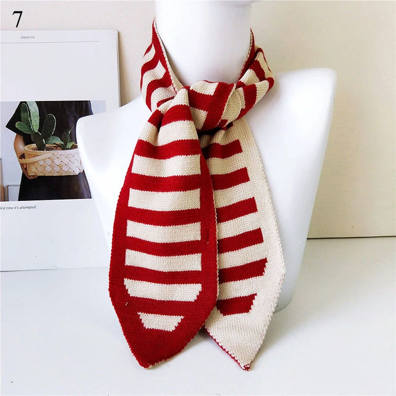 

Double Sided Pointed Scarf Long Skinny Polka Dot Moon Stripes Design Narrow Long Neck Warmer Collar Scarves Couple Knitted Scarf