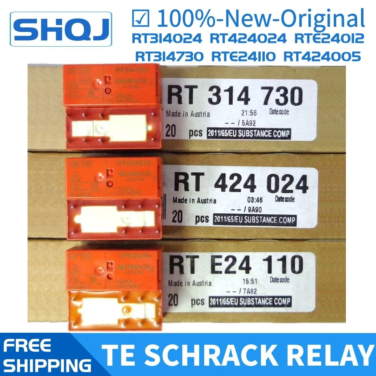 10PCS TE SCHRACK RT424024 RT314024 RT314730 RTE24048 RTE24012 RTE24024 RT424005 RTE24110 8PIN relay Brand new and original