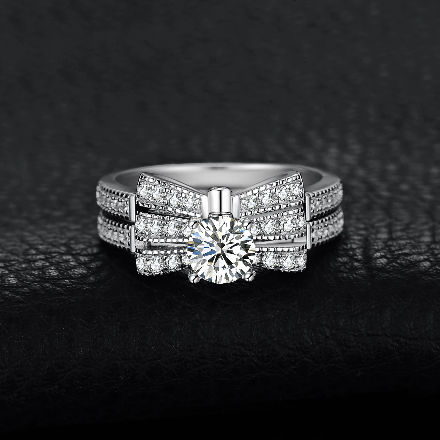 JewelryPalace круглый 1ct кубического циркония ленты бантом обручение обручальное кольцо наборы для ухода за кожей 925 пробы серебряные кольца дл