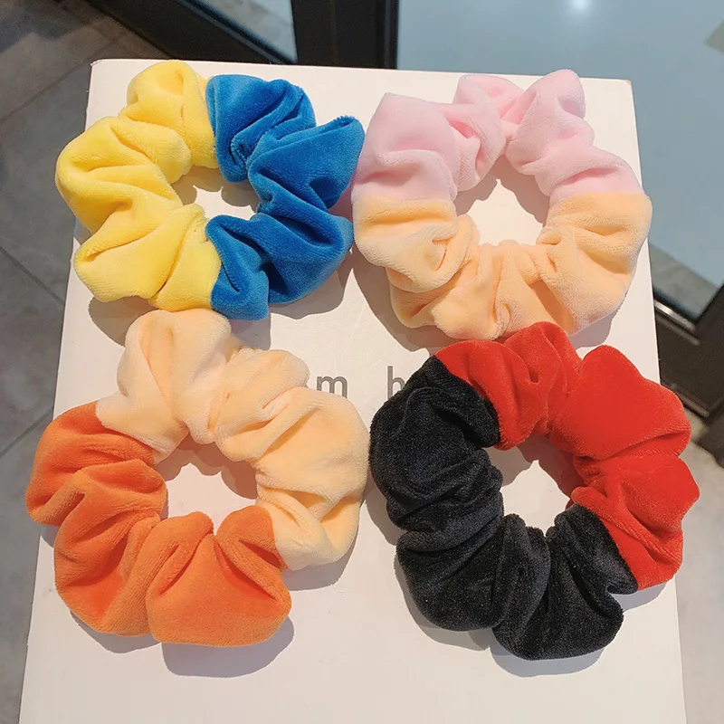 

Autumn Winter Velvet Color Matching Large Intestine Ring Sweet Scrunchies Hair Ring Girl Cute Elastic Hair Rope Hair Accessories