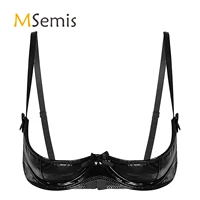 womens lingerie glossy patent leather underwired bras underwear adjustable shoulder straps unlined brassiere