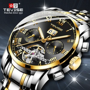 Imported TEVISE Automatic Self-Wind Mechanical Watches Men Business Stainless Steel Wristwatch Man Skeleton W