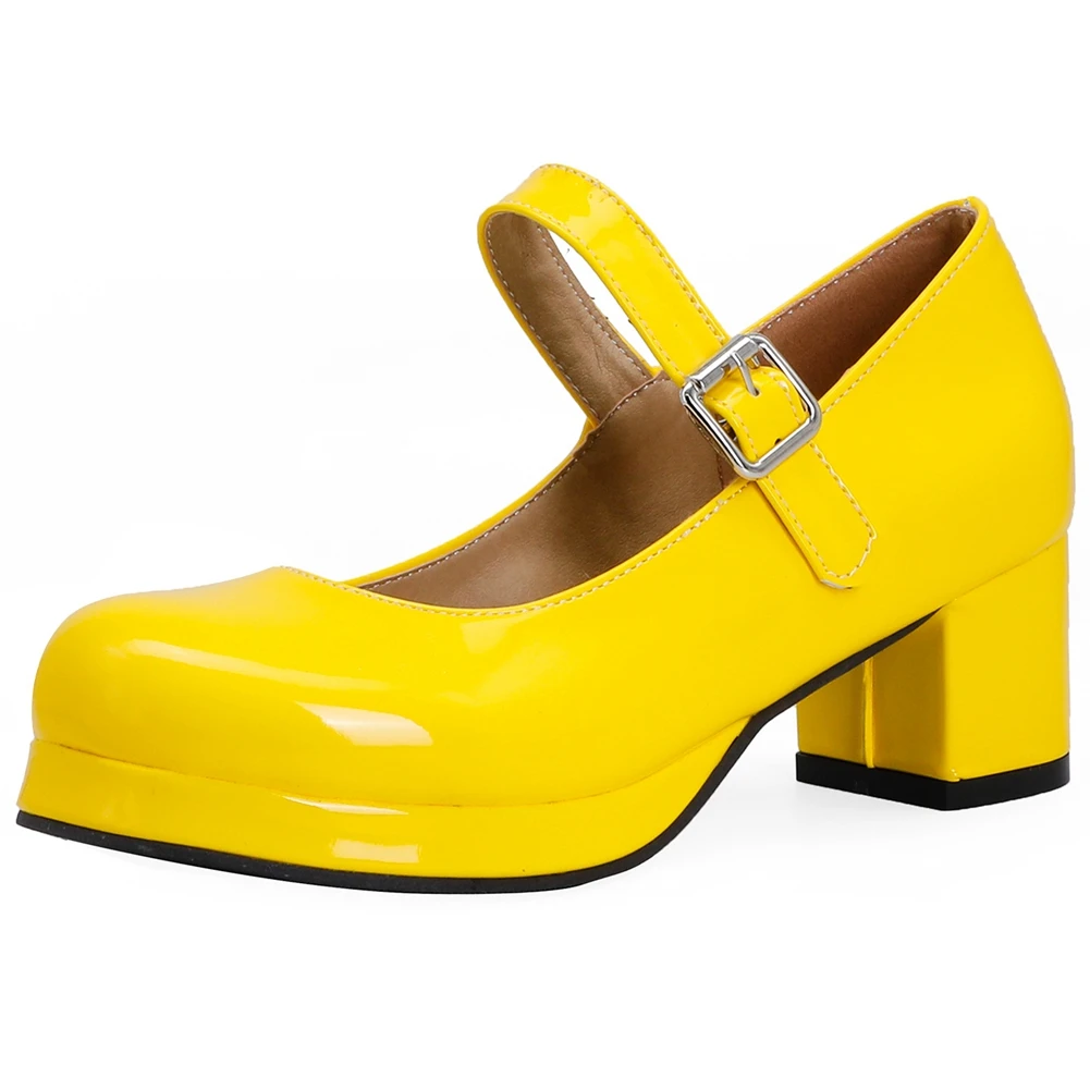 

6 Colour Fashion Patent Pu Pumps Women Buckle Strap High Heels Pumps Ladies Sweet Mary Jane Shoes