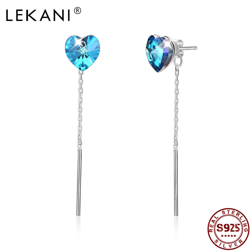 

LEKANI 925 Sterling Silver Drop Earrings Women Austrian Crystal Romantic Heart Shaped Long Girl Earring Anniversary Jewelry