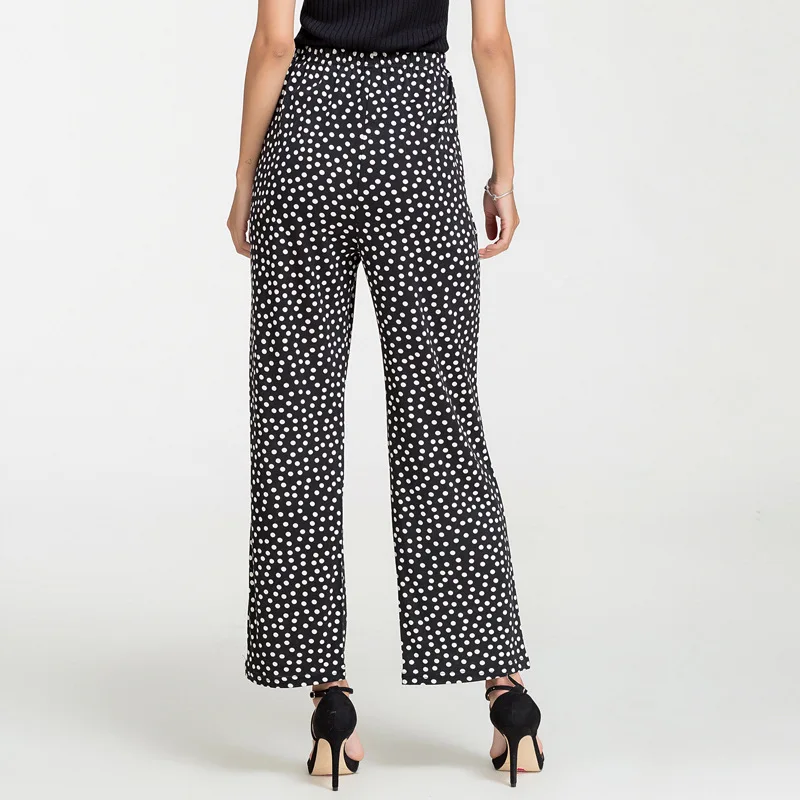 Women's silk straight pants casual loose pants 100% mulberry silk silk knitted elastic wide leg pants 9023