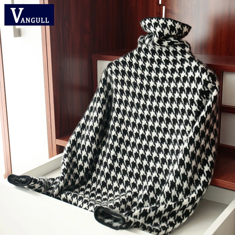 

Vangull Black White Plaid Women Pullover 2021 Autumn Turtleneck Knitting Female Pullover Fashion Long Sleeve Warm Ladies Sweater