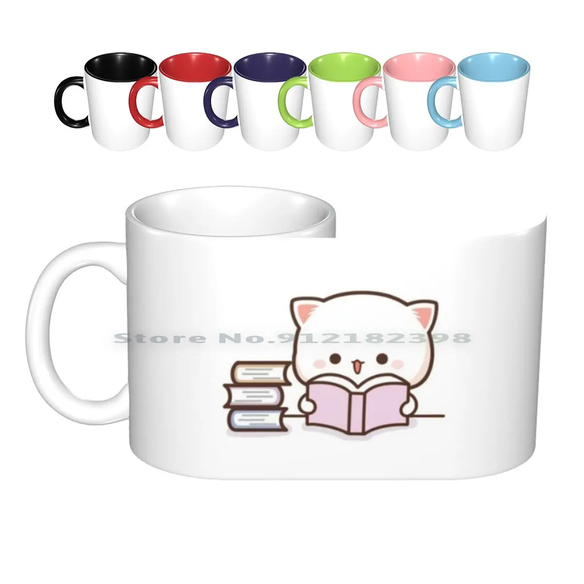 

Peach And Goma Mochi Cat Reading Ceramic Mugs Coffee Cups Milk Tea Mug Peach Cat Goma Mochi Cat Kitty Cute Romantic Kawaii