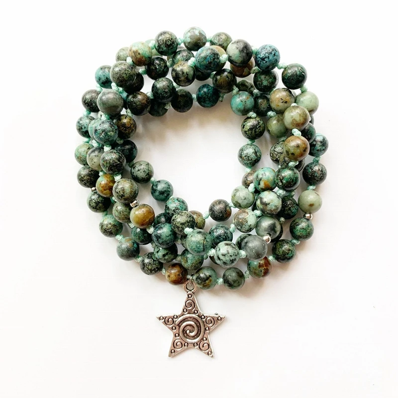 Натуральный Африканский Бирюзовый Камень Четки Будда декор ожерелье мала 108