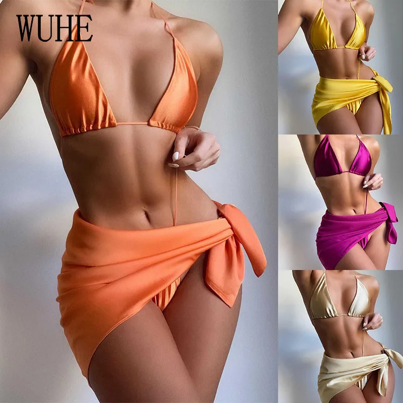 

YEYA Bikini Swimsuit Summer Two Piece Halter Off Shoulder Backless Lace Up Bandage Top and Irregular Mini Skirts Beach Holiday