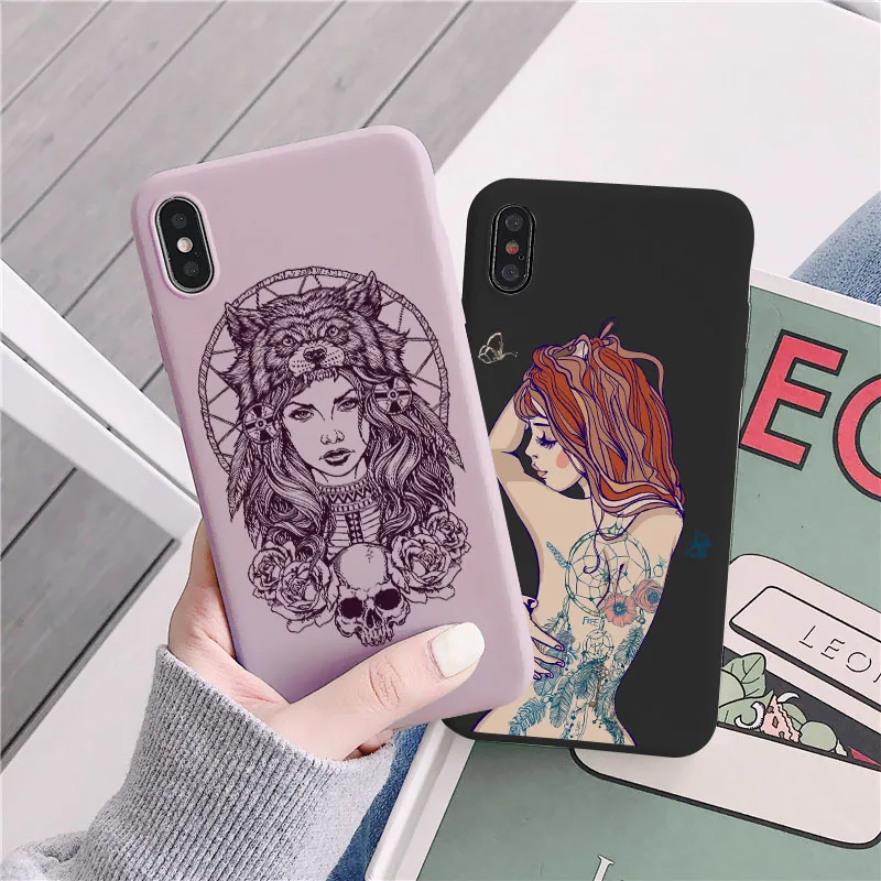 

Tattoo girl owl Dreamcatcher Phone Case for iphone 12 mini 11 Pro Max X XR XS MAX Soft eagle Cover for iphone 7 8 6S Plus Fundas