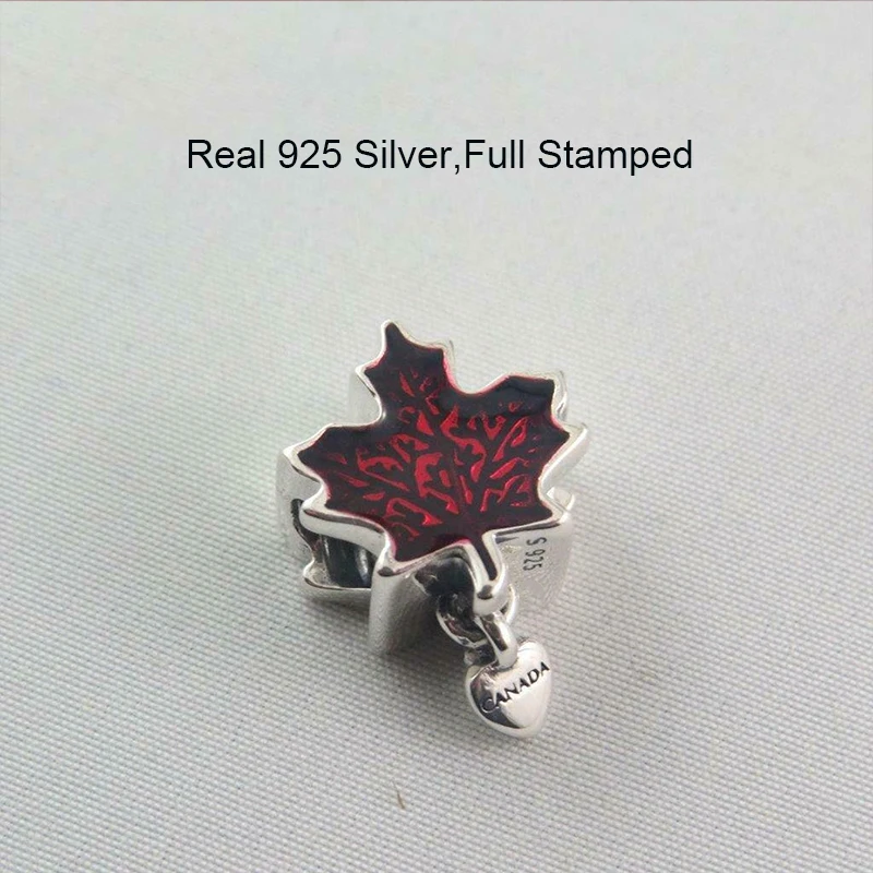 

Real 925 Silver Charms Red Maple Leaf Beads Fits Original Bracelets Necklaces Bangles Women Jewelry DIY Fashion Gifts