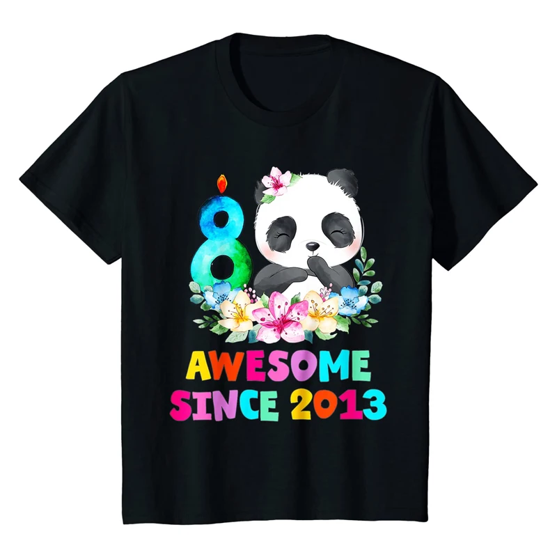 

2021 Summer Men's T-shirt Kids 8th Birthday Unicorn Panda Party Gift Printing Short-sleeved Cotton O-neck High-quality T-shirt