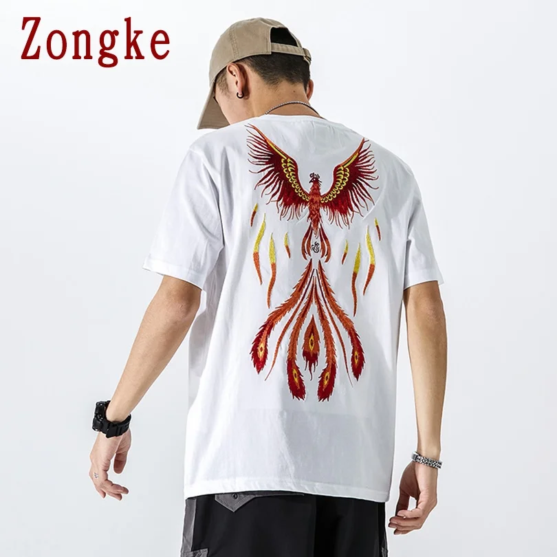 

Zongke Phoenix Embroidered Harajuku T-Shirts Summer Streetwear Funny T Shirts For Men Clothing Hip Hop 4XL 2021 New Arrivals